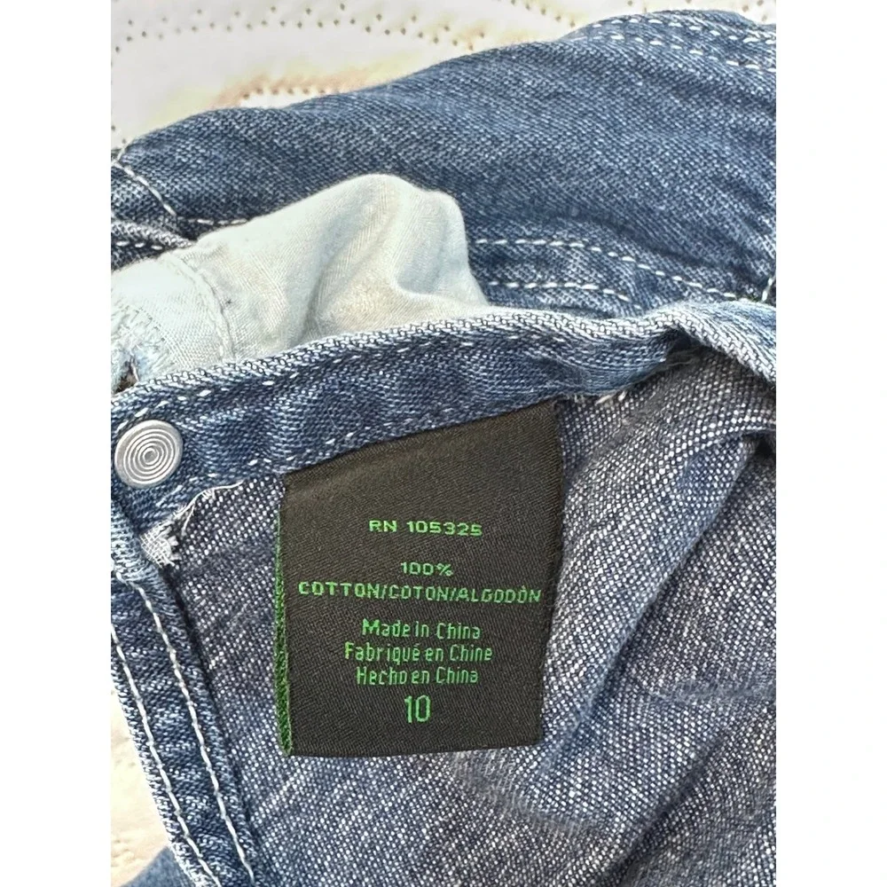 John Deere Girls Blue Denim Bib Overalls Medium Wash Cotton Size 10 RN105325